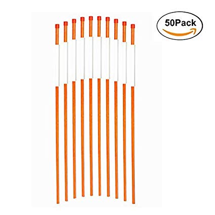 FiberMarker 36-Inch Reflective Driveway Markers Driveway Poles for Easy Visibility at Night 1/4 Inch Diameter Orange, 50 Pack