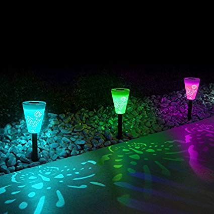 OxyLED Solar Path Lights, Hollowed Butterfly Pattern Solar Garden Lights, RGB Lights for Courtyard/Garden(12pack)