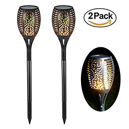 Led Tiki Torches Solar Path Lights Outdoor Waterproof Solar Garden Torch Light Flickering Flame Lamps Landscape Light Path Decoration Lamp(2 Pack)
