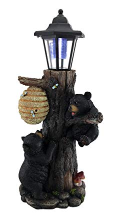 Zeckos Resin Outdoor Figurine Lights Bearly There Honey Hungry Climbing Cubs Solar Lantern Statue 7 X 19 X 6 Inches Black