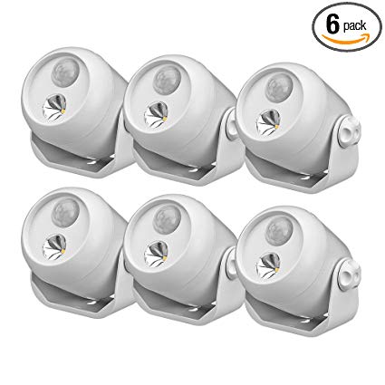 Mr. Beams MB306 Wireless LED Mini Spotlight with Motion Sensor and Photocell, 80-Lumens, White, 6-Pack