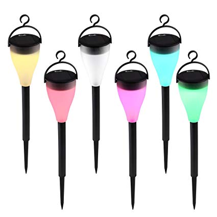Icicle Color Changing Solar Lights,6 Pack Waterproof Outdoor Landscape Path Lights with 7 Color and 3 Modes Setting,Perfect Decoration Lighting for Garden Pathways & Flower Beds,Yard,Lawn,Fence