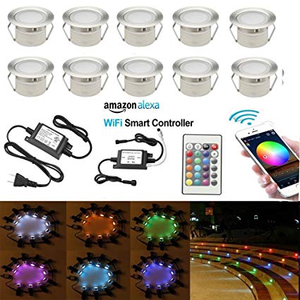 FVTLED 10pcs Wifi Controller Low Voltage LED Deck Lights Kit Work with Alexa Google Home Wifi Wireless Smart Phone LED Step Inground Lights