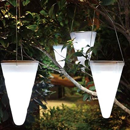 Solalite Set Of 6 Solar Outdoor Garden Hanging Tree Cornet Cone LED Lights 6 White