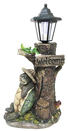 Summer Holidays Under Shady Tree Sleeping Hiker Turtle Tortoise With Best Friend Frog Statue With Solar Powered Lantern LED Light Patio Decor Indoor Outdoor Figurine