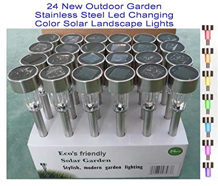 Solar Garden 24 Kits Outdoor Garden Stainless Steel Led Changing Color Solar Landscape Lights(eco Garden Brand)