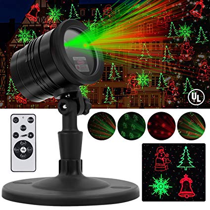 Christmas Laser Lights, Outdoor Waterproof Fairy Projector lights with Remote Red and Green Laser Magic Light Star Fairy Shower Garden Lighting Slide Show For Xmas Holiday Party Landscape Decoration