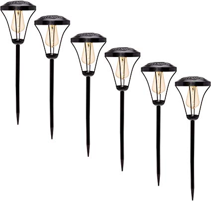 GreenLighting 6 Pack Solar Path Lights - Industrial Style Triangular Stake Light w/Edison Bulb by (Black)