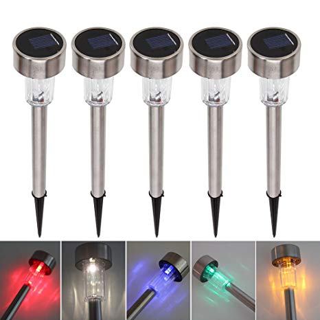 5X Solar LED Path Light Outdoor Garden Lawn Multi-color Stainless Steel Lamp New