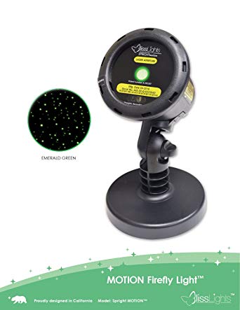 BlissLights Motion Green Firefly Laser Projector. 10 Speed Settings with Remote Control and 2 Installation Options- Ground Stake Or Base Attachment. Covers 50 Feet by 50 Feet. Easy to Install.