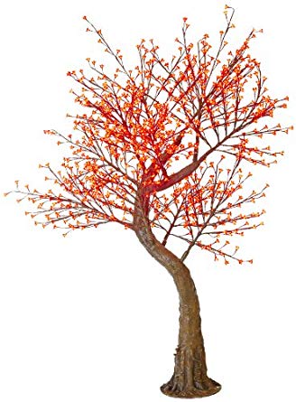 Arclite NBL-200-1 Cherry Blossom Tree with Leaves, 7' Height, with Natural Brown Trunk, Red Crystals and Red Lights
