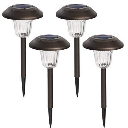 Solpex 4 Pcs Solar Powered LED Path Lights, High Lumen Automatic Led for Patio, Yard, Lawn and Garden(Bronze Finished, Warm White)