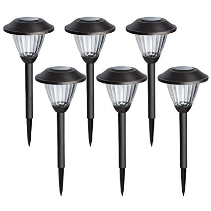 Solpex 6 Pcs Solar Powered LED Path Lights, High Lumen Automatic Led for Patio, Yard, Lawn and Garden(Bronze Finished, Warm White)