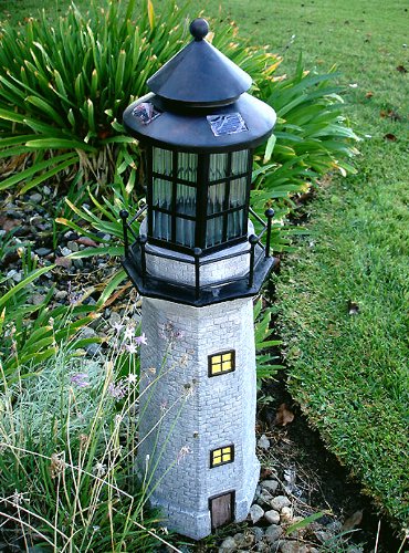Garden Sunlight C5116 Solar Lighthouse Garden Decor, Gray, Amber LEDs, (35-Inch)