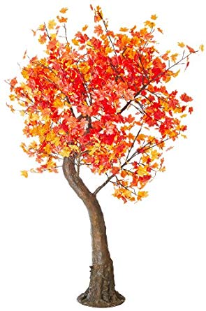 Arclite NBL-TTM-180-1 Aboretta Maple Tree with Multicolor Textile Leaves, 7' Height, with Natural Brown Trunk, Red Lights