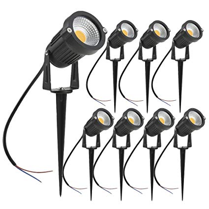 ZUCKEO 5W LED Landscape Lights 12V 24V Waterproof Garden Pathway Lights Warm White Walls Trees Flags Outdoor Spotlights with Spike Stand (8 Pack)