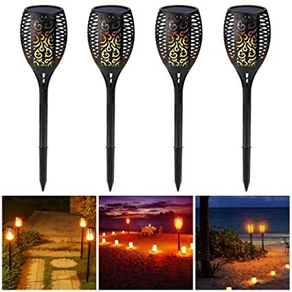 SUPOW Solar Lights, Garden Solar Torches Lights 96 LED Waterproof Flickering Flames Torches Lights for Outdoor Patio Deck Yard Driveway Christmas Halloween festival. (4 Pack)