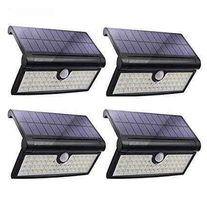 HoozGee Solar Lights Outdoor 58 LED Motion Sensor Wall Light Garden Security Lamp with Wide Lighting Area for Using on Front Door, Back Yard, Garage, Driveway, Deck, Patio and So On (4 Pack)
