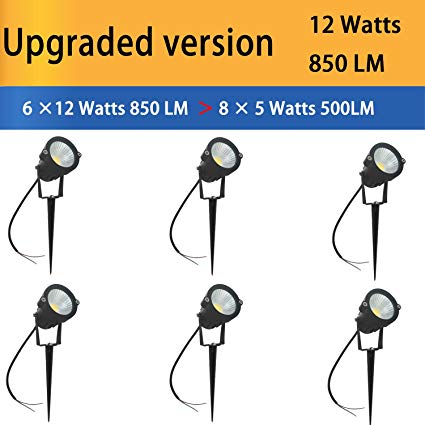 Hypergiant 12W LED Landscape Lights Low Voltage (AC/DC 12V or DC 24V) Waterproof Garden Yard Path Lights Super Warm White(850LM) Walls Trees Flags Outdoor Spotlights with Spike Stand (6 Pack)