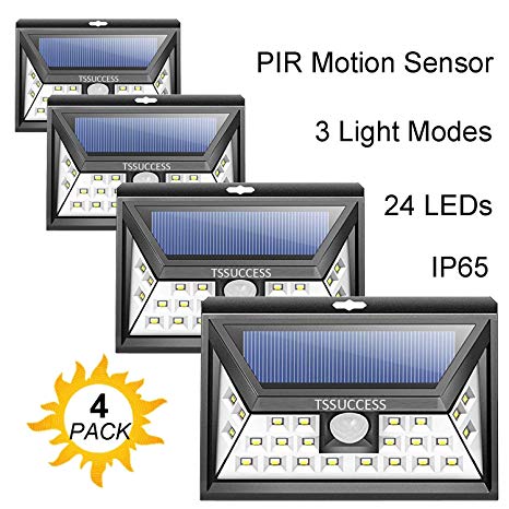Solar Lights Outdoor - Solar Motion Sensor Light - Wall Light 24 LED - Wireless Waterproof Solar Powered LED Lights Outdoor with Wide Angle Illumination - Night Security LED Patio Lights (4 Pack)