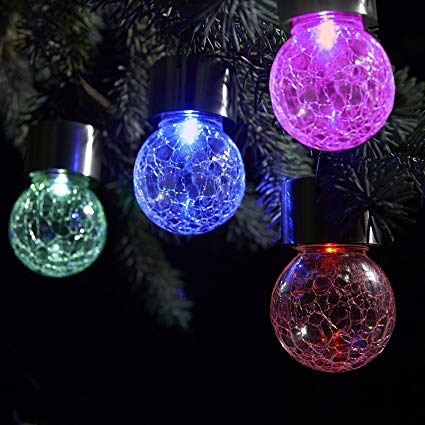 Set of 12 Color Changing & White LED Crackle Glass Hanging Lights by SOLAscape