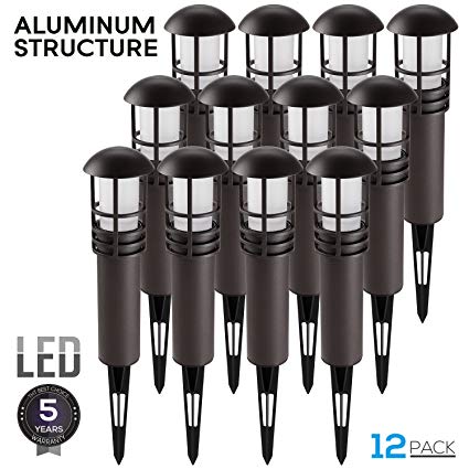 LEONLITE 12 Pack 3W LED Landscape Light, Waterproof, Aluminum Housing with Ground Stake, UL-listed 4.9ft Power Cord, Outdoor Pathway Garden Yard Patio Lamp, 3000K Warm White