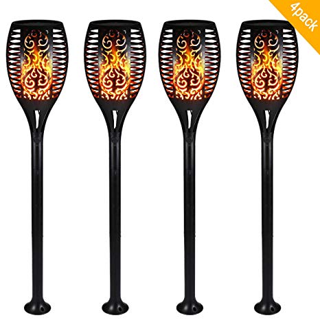 LIGHTESS Solar Torch Lights Outdoor Waterproof Flickering Flames Spotlights Dusk to Dawn Outdoor Security Light for Pathway Driveway Patio, Pack of 4, YH-B1