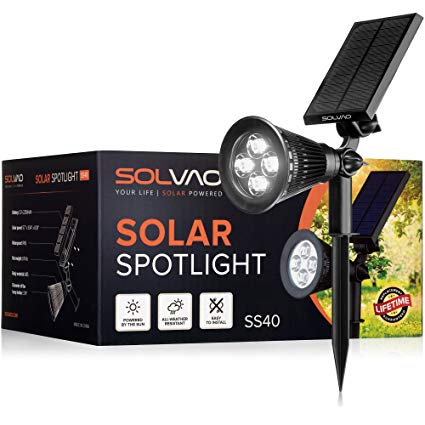 SOLVAO Solar Spotlight (Upgraded) - Ultra Bright, Waterproof, Outdoor LED Spot Light with Auto On/Off Function - Best Sun Powered, Rechargeable Uplight for Lighting Flag Pole, Landscape, Yard & Garden